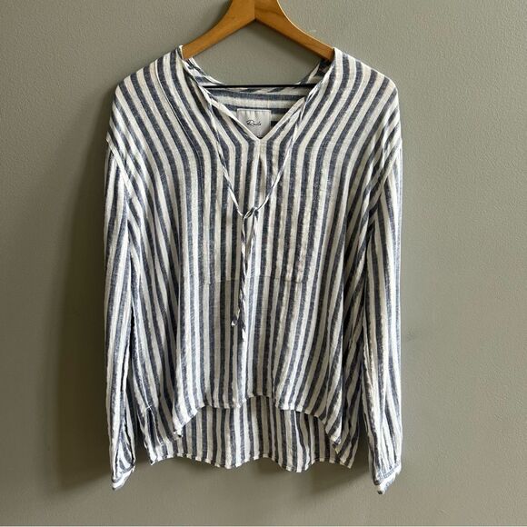 Rails Nina Rio Stripe Blouse Long Sleeve Linen Metallic Striped Shirt Medium - Picture 6 of 14